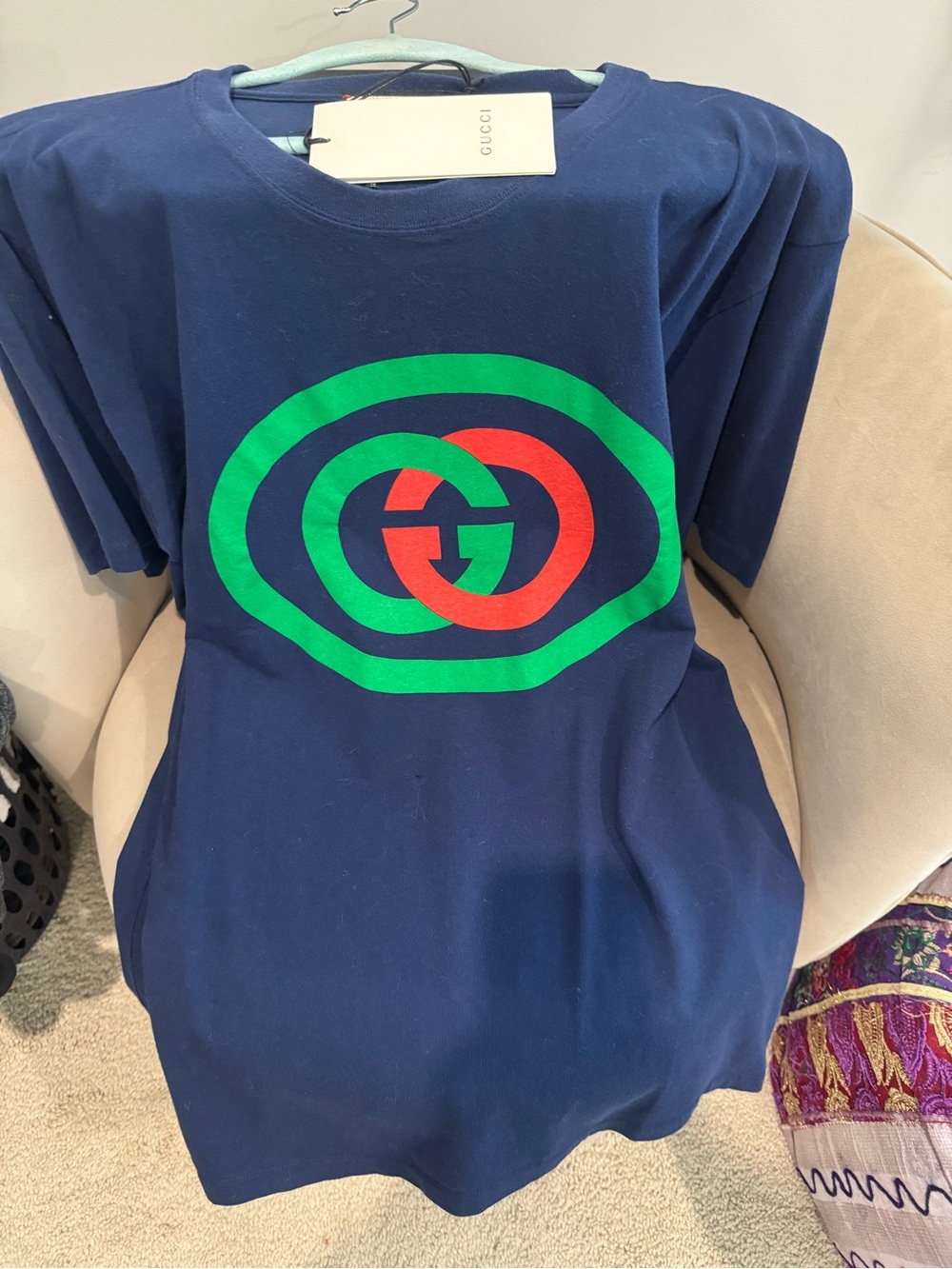 Gucci Navy T-Shirt with Green and Red Interlocking Logo